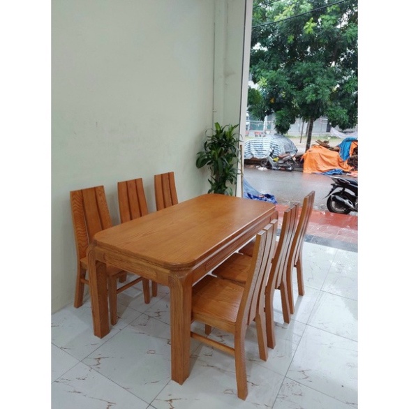 Sofagiaxuong Bộ Bàn Ăn 6 Ghế Gỗ Sồi (Màu Hương Vàng) Sang Trọng