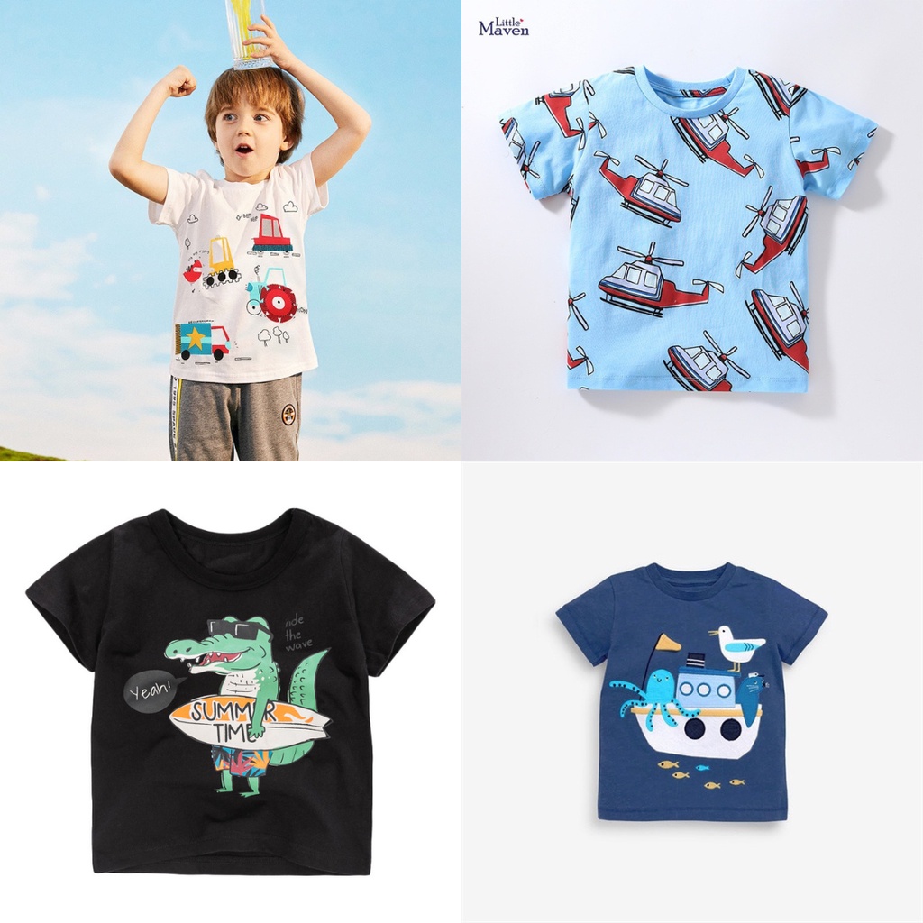 Áo hè thun cotton nhiều mẫu ô tô - động vật cho bé trai 2-7 tuổi
