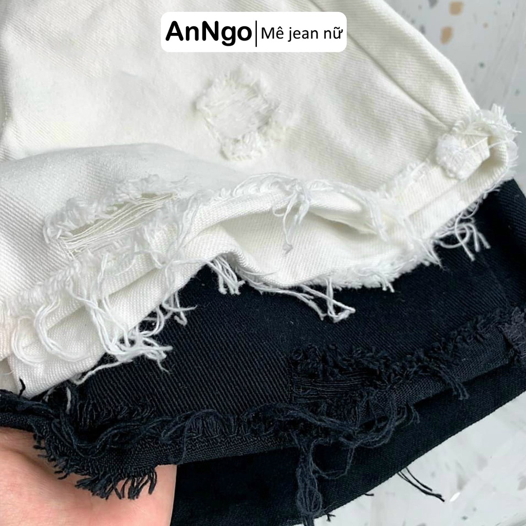 Short jean nữ trắng vải kaki lai tua rách dễ thương cá tính, dễ phối đồ AnNgo - AT228 | BigBuy360 - bigbuy360.vn