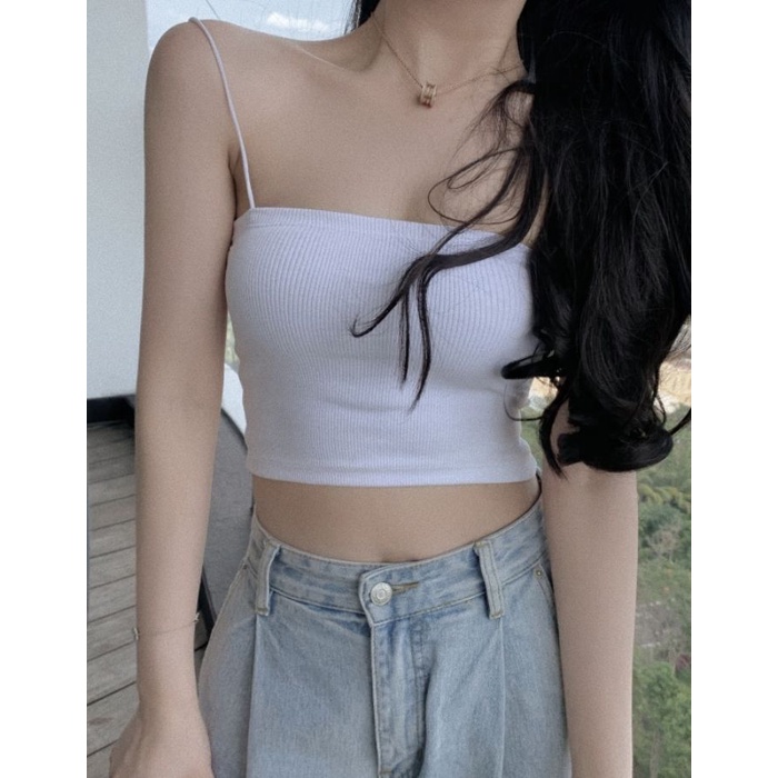 Áo croptop ôm eo, áo 2 dây nữ tôn dáng dây sợi bún 2 màu đen trắng | BigBuy360 - bigbuy360.vn