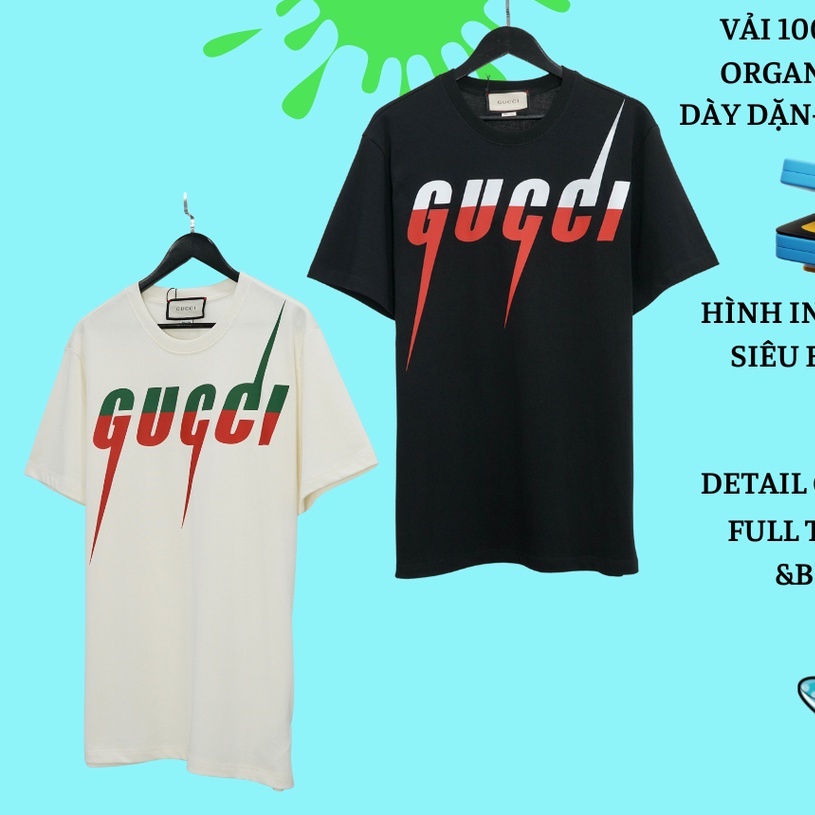 Áo Thun Gucci Tia Sét In Chuyển Nhiệt Chất Liệu Cotton Cao Cấp Form Dáng Rộng Unisex Nam Nữ 2023 BiluxStore