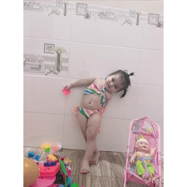 Bikini Cầu Vồng Cho Bé, Đồ Bơi 7 Màu Bé Gái