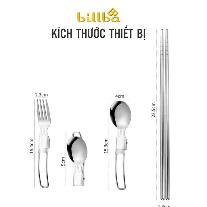 Bộ thìa dĩa đũa gấp gọn dành cho đi dã ngoại cắm trại ngoài trời hay đi phượt BB4274  - Billba outdoors