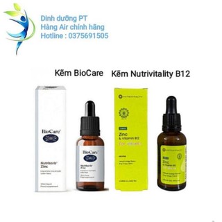 Kẽm BioCare Nutrisorb Zinc Anh 30ml và Nutrivitality vitamin B12 Anh 30ml nước dạng giọt cho bé .