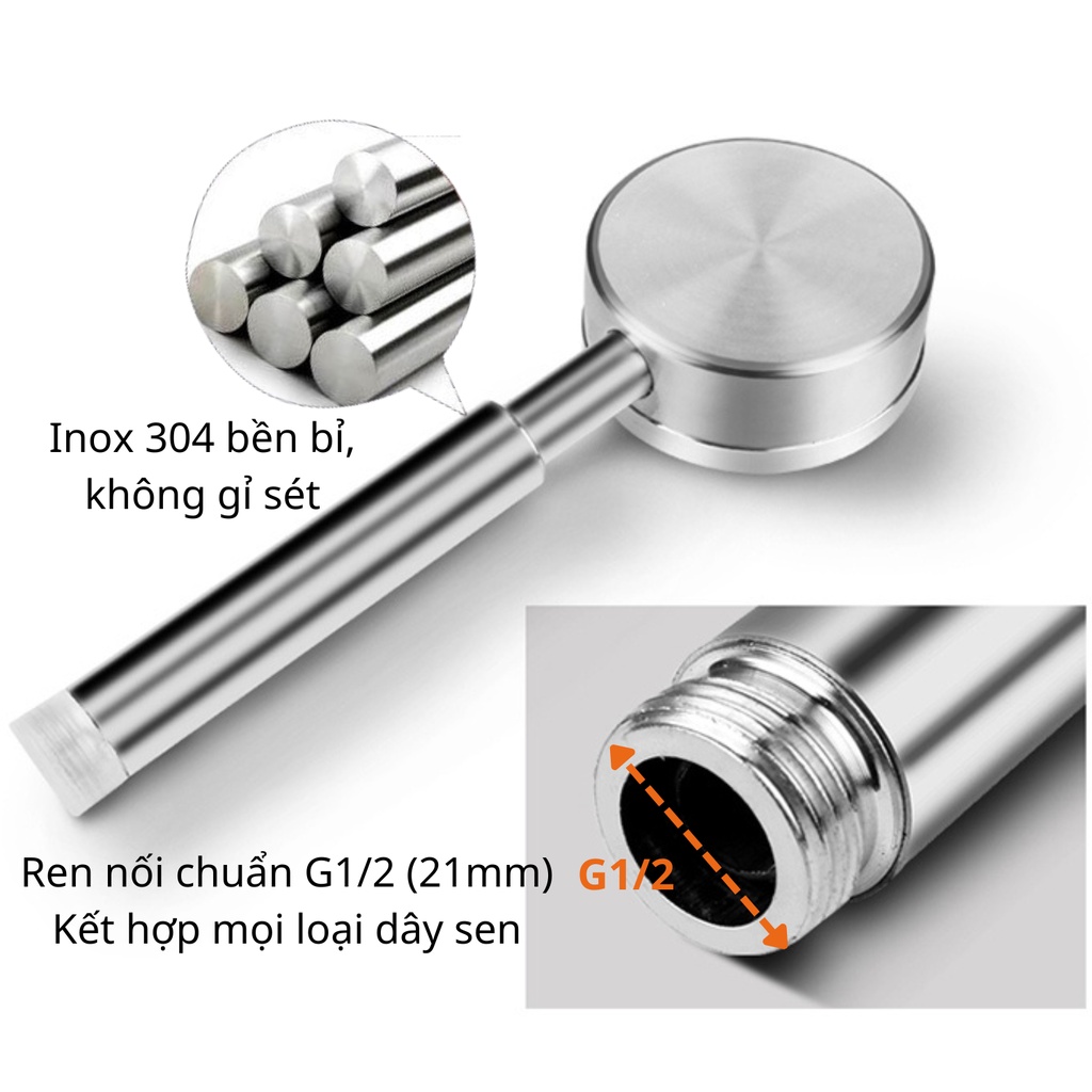 Bộ vòi sen tăng áp, vòi sen tắm, vòi hoa sen Waternymph inox 304 không gỉ cao cấp