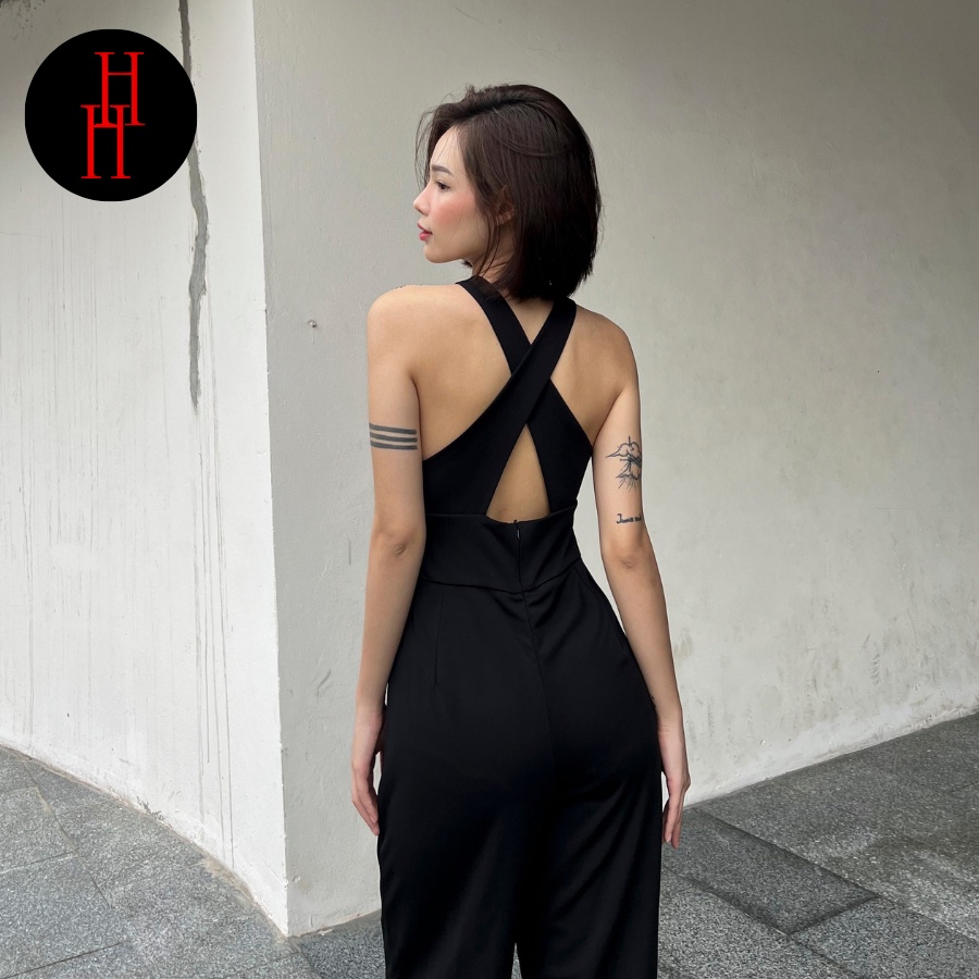 Bộ jumpsuit nữ dài ống rộng màu đen HS148 Hỉn Hỉn Store