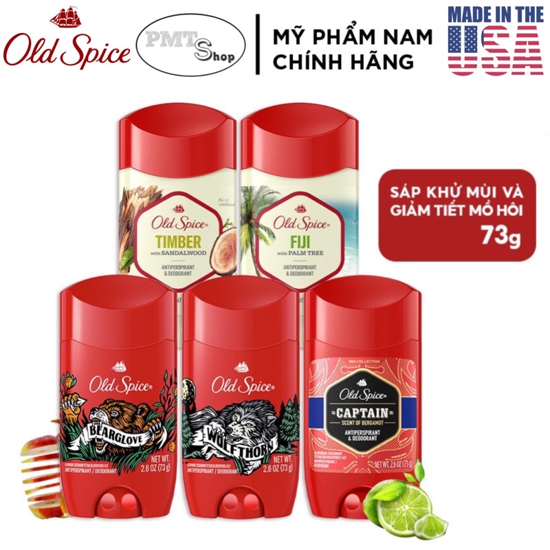 (NK Mỹ) Lăn khử mùi Old Spice 73g Sáp Trắng Bearglove Timber Fiji Wolfthorn Pure Sport Captain 85g Made in USA