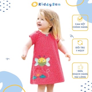 Váy đỏ chấm bi thêu hình con ong đáng yêu xuân hè cho bé gái Kiddysun V57