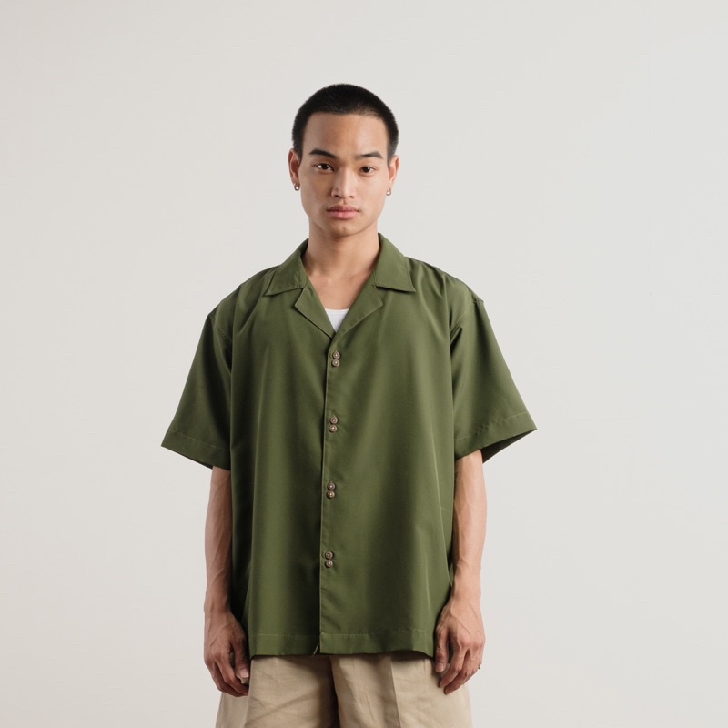 Áo Sơmi Tay Ngắn Phom Oversized FVNXY 8 Nút Phối Màu Xanh Đen và Khaki và Rêu Trung Tính Hài Hoà - 8NUT SHIRT