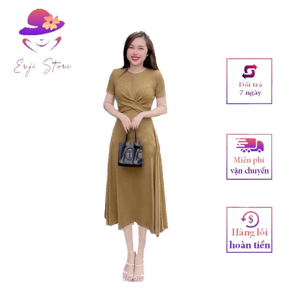 Váy body xoắn trước eo chất thun tăm co giãn 4 chiều