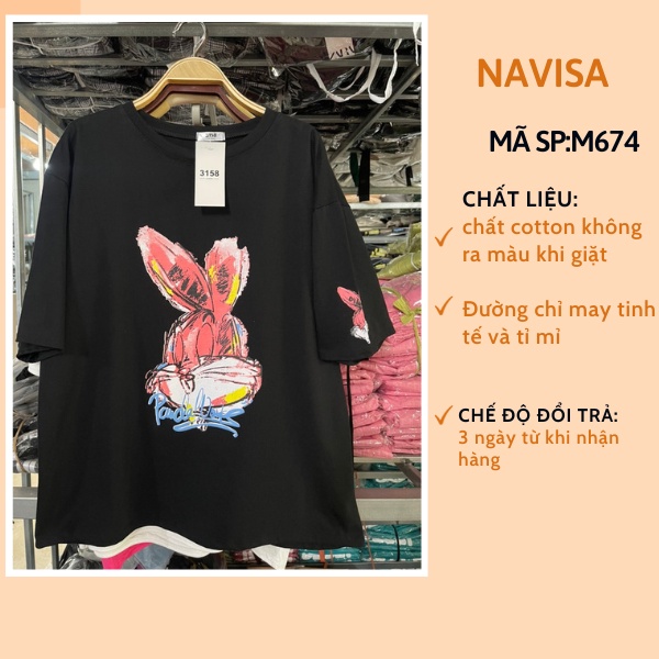 Áo thun nữ tay lỡ chất cotton khô 3158 với hình THỎ HỒNG phong cách Hàn Quốc  NAVISA M674