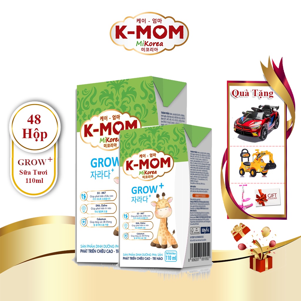 Thùng 48 Hộp Sữa bột pha sẵn K-MOM Grow+ 110ml Tăng Cường Miễn Dịch, Phát Triển Chiều Cao Trí Tuệ Toàn Diện CHo Trẻ