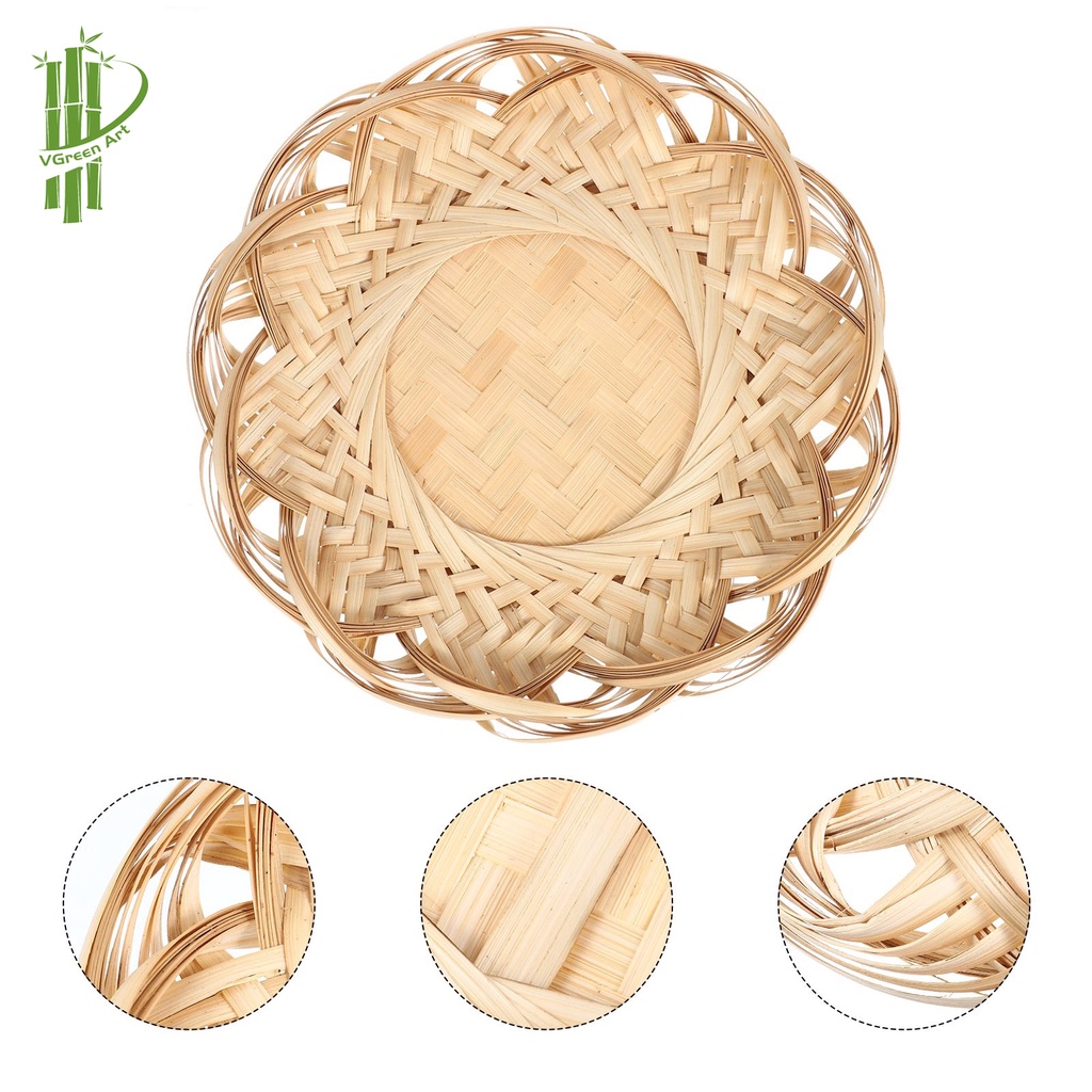 Đĩa tre đan hình hoa. Mẹt, khay tre tròn, rế tre. Đựng hoa quả, thức ăn, bánh kẹo hoặc lót đĩa, lót nồi Decor trang trí