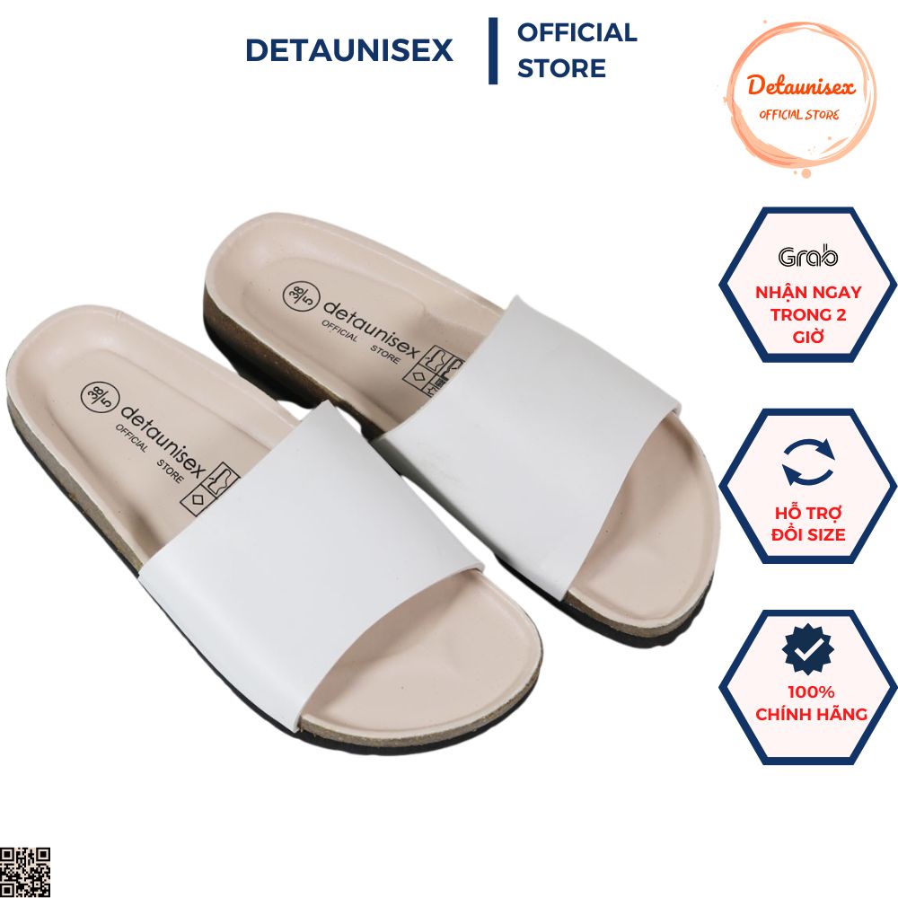 Dép Da Quai Bản Bự Đi Mưa Bảng Ngang Siêu Bền Màu Trắng Detaunisex DETA12T