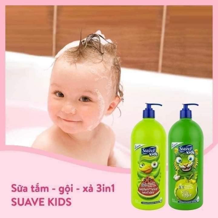 SỮA TẮM GỘI XẢ CHO EM BÉ SUAVE KIDS 3 IN 1 HƯƠNG TÁO, DƯA HẤU