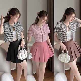 Set caro chân váy xếp ly bigsize_saigon(50-90kg)