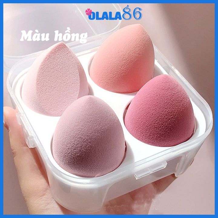 Hộp 4 bông mút trang điểm tông màu pastel xinh xắn  kèm hộp tiện lợi Olala 86