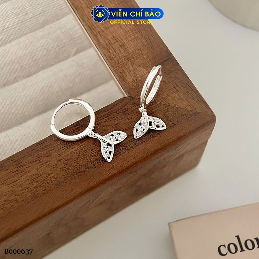 Bông tai bạc nữ đuôi cá khóa tròn chất liệu bạc Ý 925 thời trang phụ kiện trang sức Viễn Chí Bảo B000637