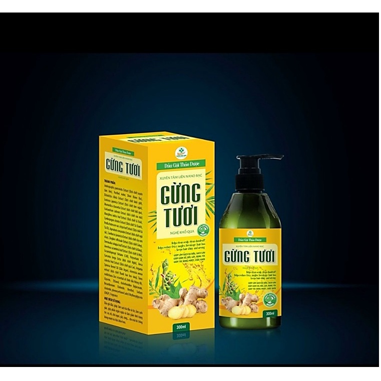 Dầu gội đầu thảo dược Gừng Tươi Xuyên Tâm Liên Nano Bạc.Kích mọc tóc,phục hồi tóc.Giảm rụng tóc, gãy tóc,bạc tóc,đen tóc