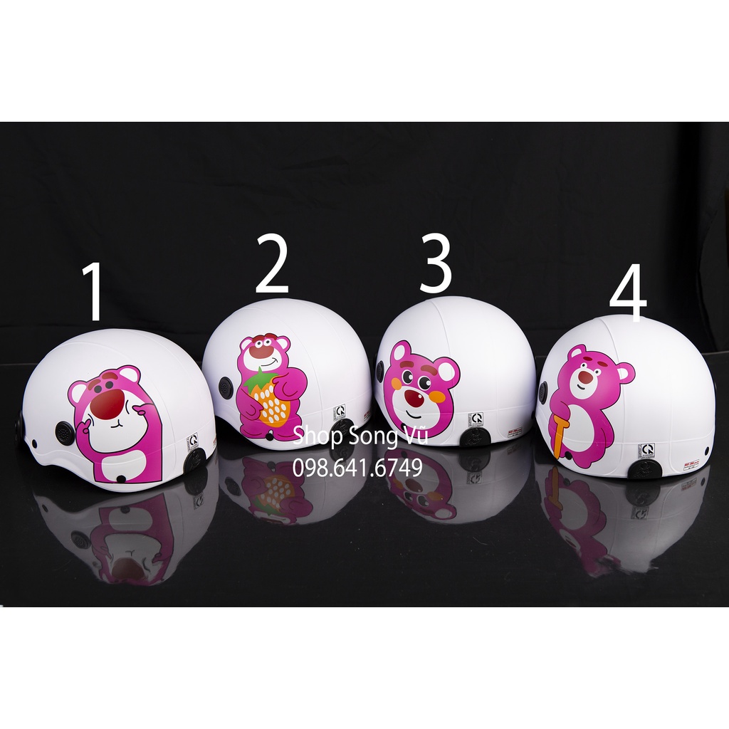 MŨ NÓN BẢO HIỂM GẤU DÂU TRẮNG