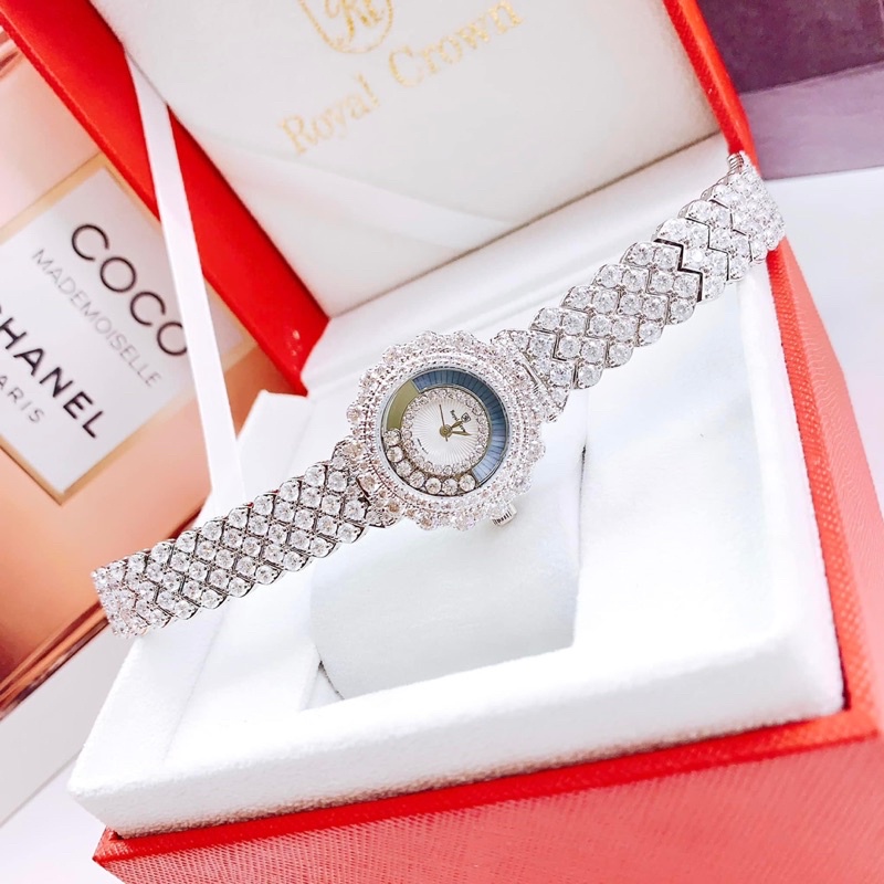 Đồng hồ nữ Royal Crown 4660 chính hãng mặt tròn đính đá dây full đá siz 30mm