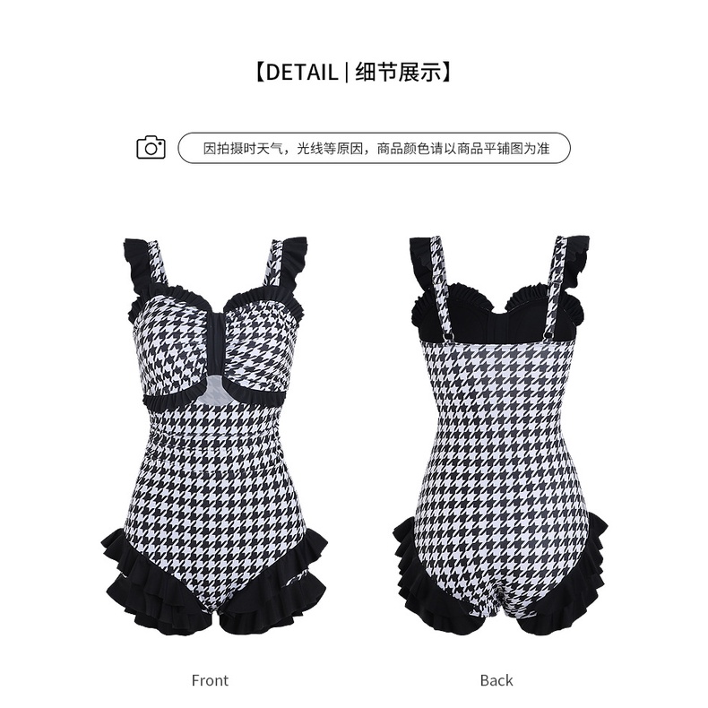 Bikini đi biển 2 dây 1 mảnh liền thân LUHAZO nơ ngực caro ziczac nhún bèo chiết eo tôn dáng che khuyết điểm 6851 B-11.1