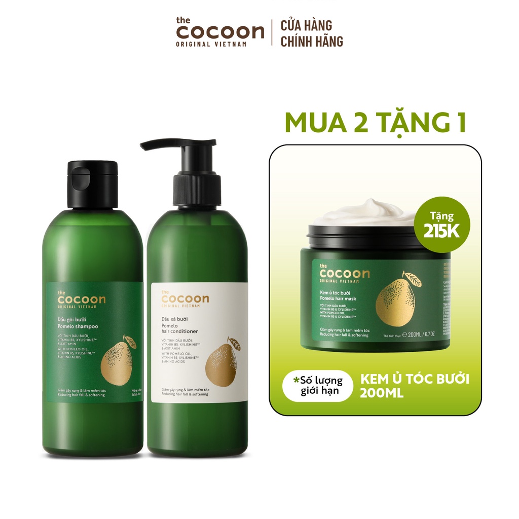 SPECIAL COMBO gội xả bưởi Cocoon tặng 1 Kem ủ tóc bưởi Cocoon giảm gãy rụng và làm mềm tóc 200ml