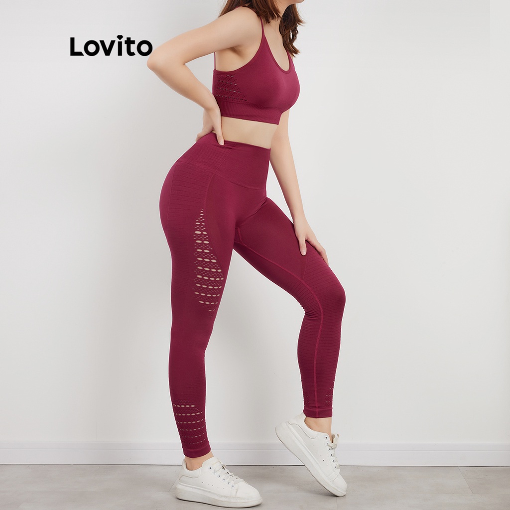 Lovito Quần Áo Yoga Lưng Cao Có Đệm Tháo Rời Được Màu Trơn L38AD014