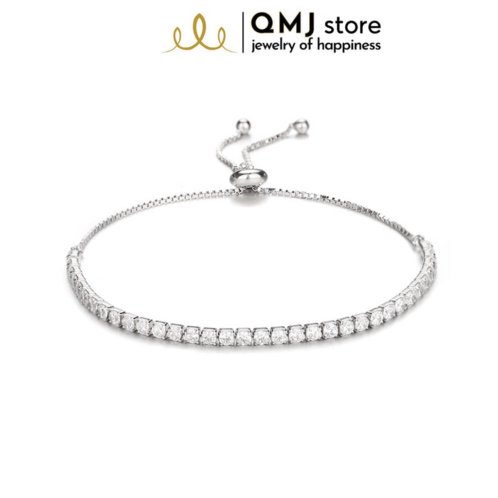 Lắc tay bạc nữ đẹp QMJ dây Rút 1 dải đá, vòng tay thời trang phụ kiện trang sức bạc 925 cao cấp QMJ - Q137
