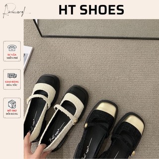 Giày nữ đế bằng Mary Jane mũi vuông phù hợp mù thu 2023 phong cách Pháp 3 màu dễ phối đồ