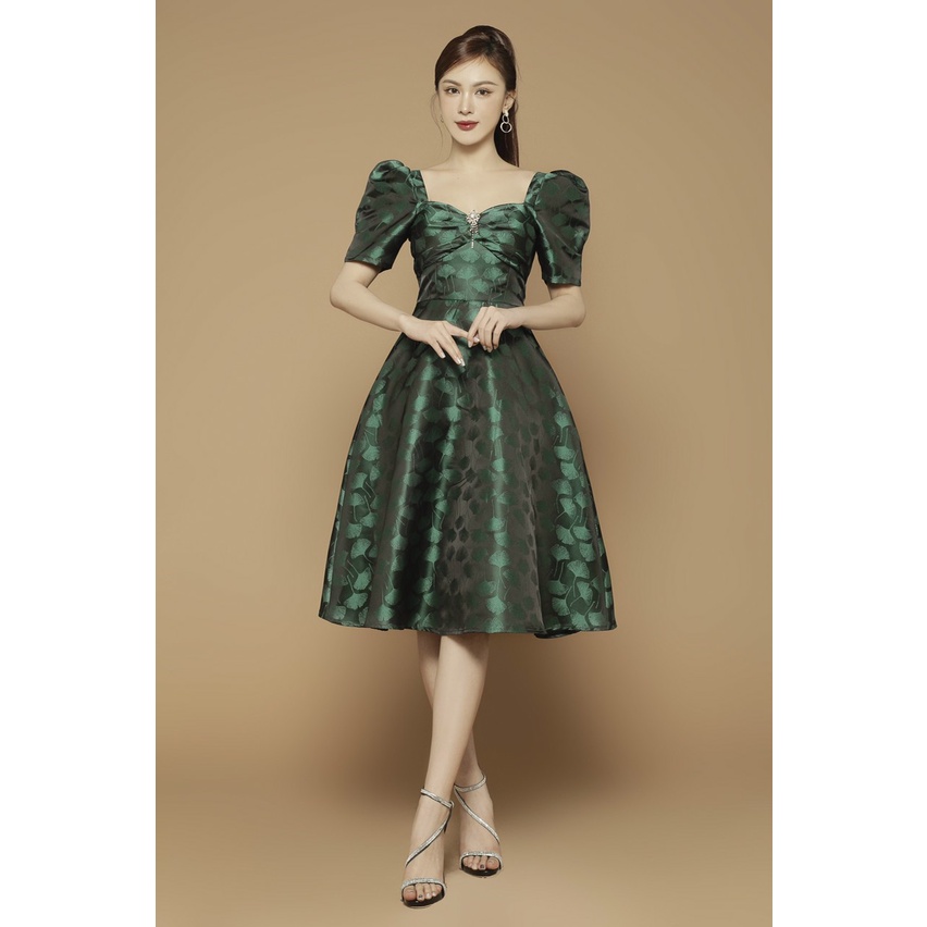 Đầm xòe tùng gấm dự tiệc cao cấp - Mua váy xòe gấm sang chảnh