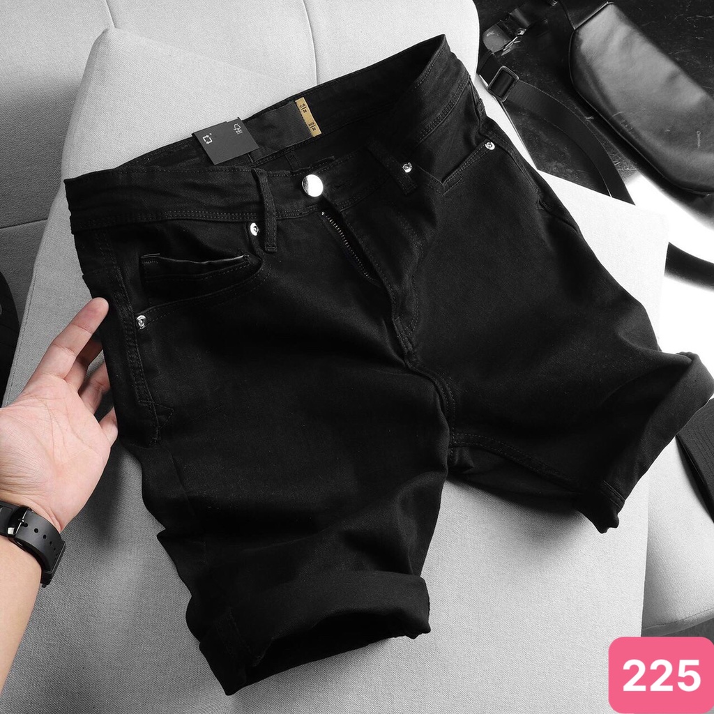 Quần short đùi jean nam xanh đậm rách gối chất bò cao cấp co dãn 4 chiều cực đẹp rin nam Hado4 Mẫu Mới