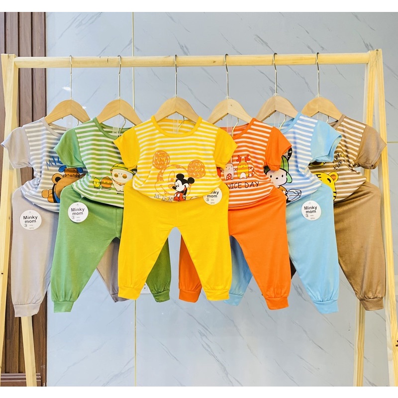 Bộ áo cộc kẻ quần dài thun lạnh cho bé 6-15kg