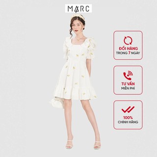 Đầm nữ MARC FASHION cổ vuông viền bèo vải thêu hoa TRSH050921