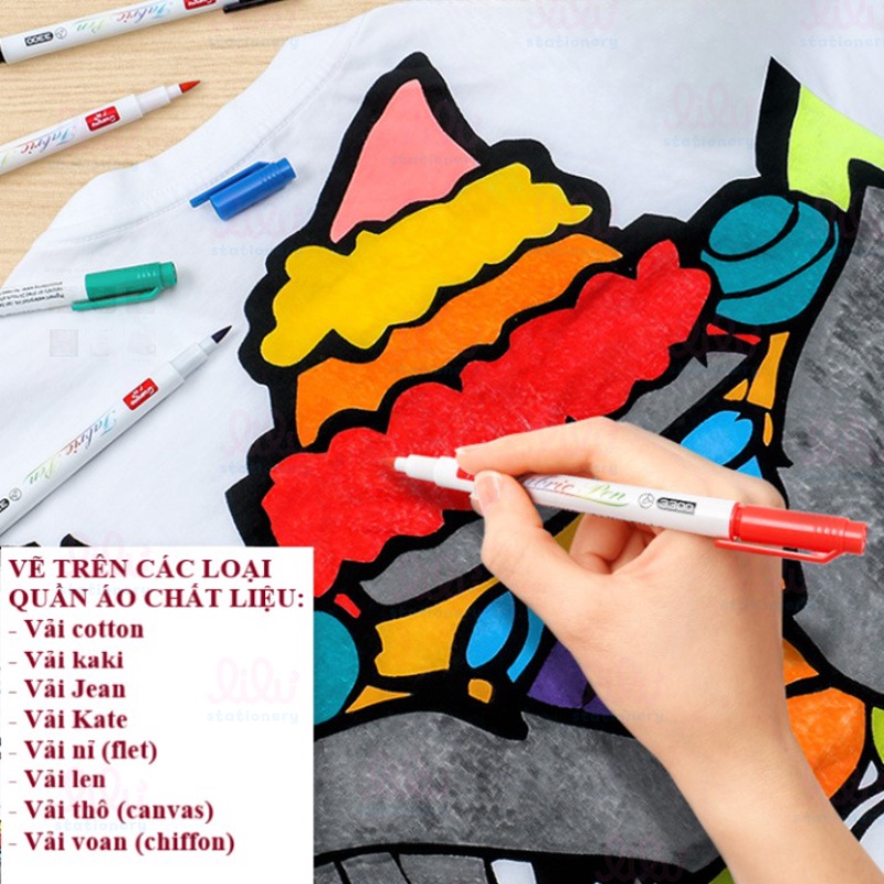 Bút vẽ áo quần vải túi giặt không phai Li Lư 50 Màu. Bút vẽ vải nhiều chất liệu không bay màu thẩm mĩ cao độc đáo