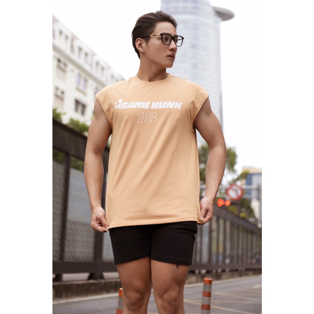 Áo thun cotton tank top màu kem | GYM | ĐI PHỐ  - GH18K - GAMEHUNK SPORTSWEAR