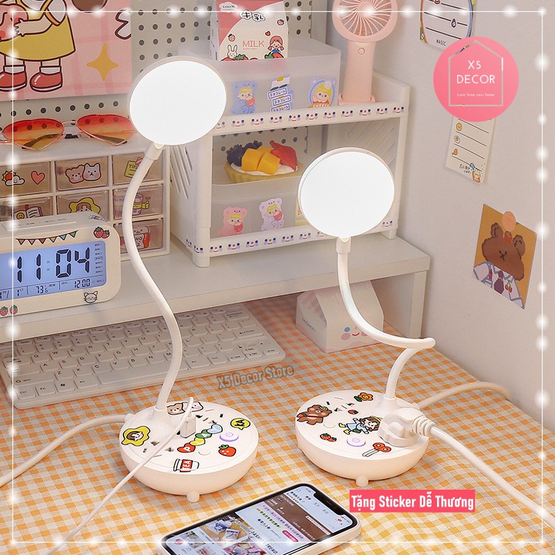 Đèn ngủ để bàn kèm ổ cắm điện đa năng, cổng USB sạc nhanh Ráp công tắc tắt bật riêng, dây dài 2.8m an toàn, chống giật