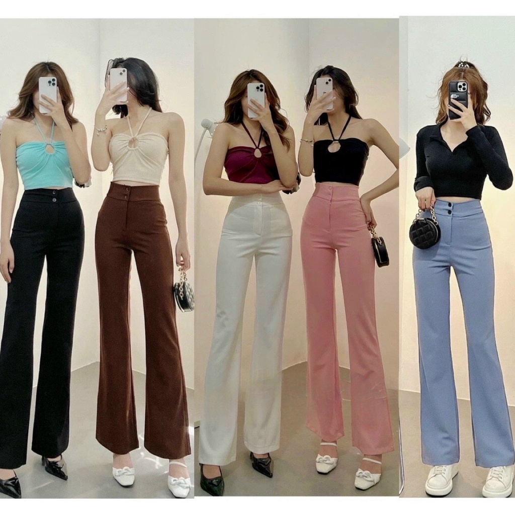 Quần Ống Rộng Suông lưng cao khóa trước 2 khuy chất tuyết mưa  hàn cao cấp quần culottes ống xuông cạp cao nữ