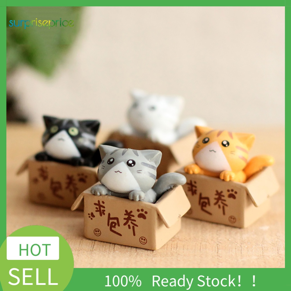 Mô hình hộp và chú mèo mini dễ thương trang trí vườn