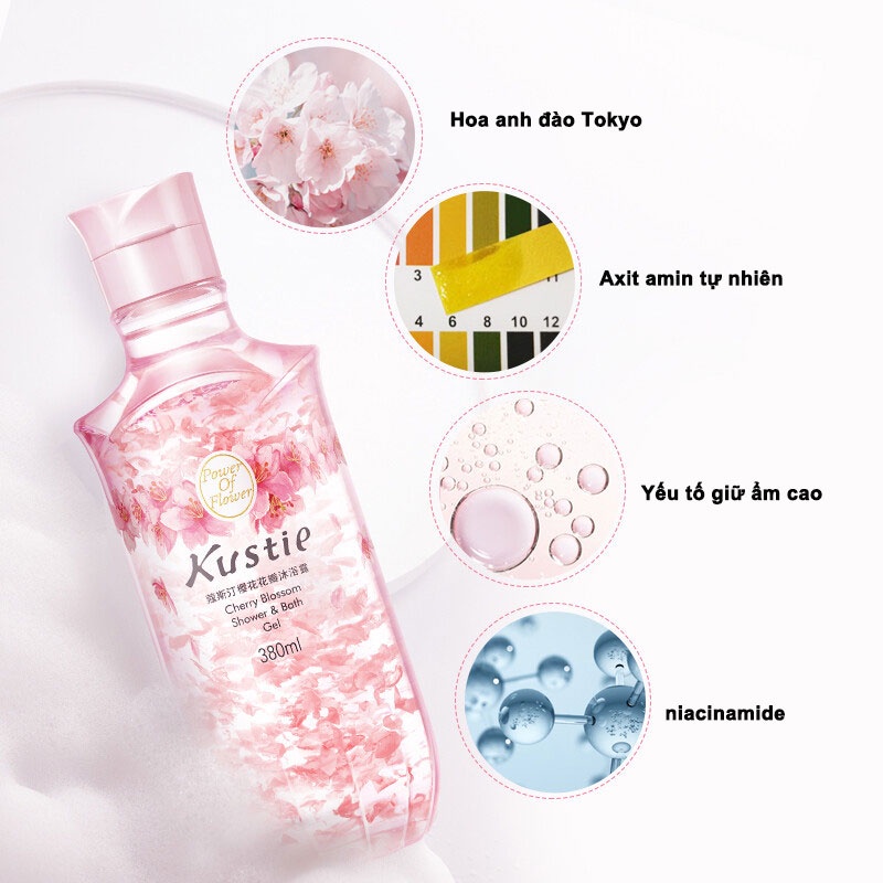 Kustie Gel Tắm Hương Hoa Anh Đào Dưỡng Ẩm Lâu Trôi 720ml