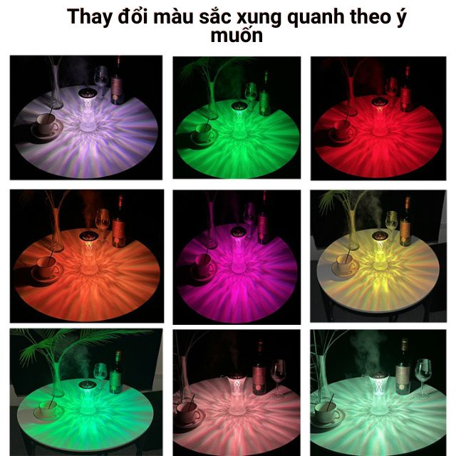 Máy xông tinh dầu phòng ngủ phun sương tạo độ ẩm mini tích hợp đèn ngủ pha lê 7 màu trang trí độc đáo - Thế giới đèn X6