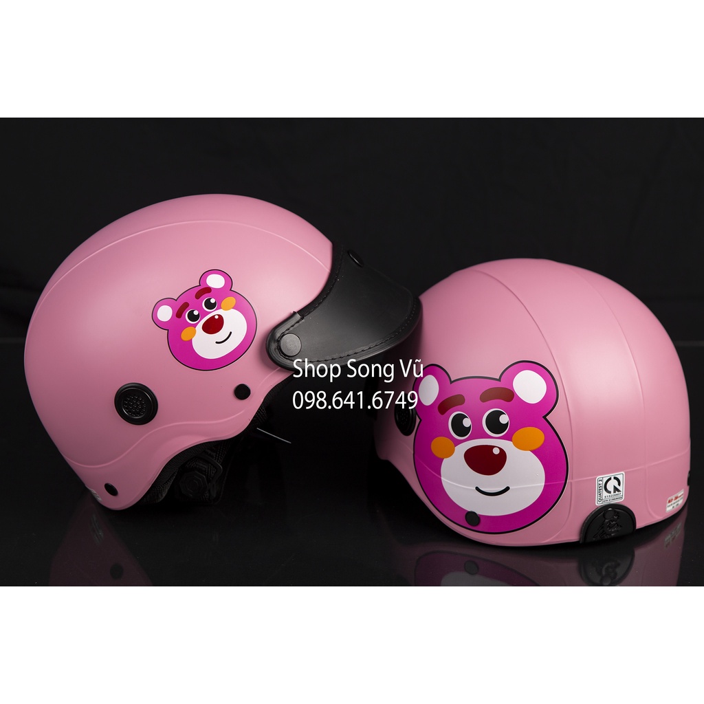 MŨ NÓN BẢO HIỂM GẤU DÂU HỒNG