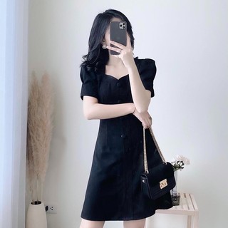 Đầm đen cổ tim nút bọc (kèm hình thật)