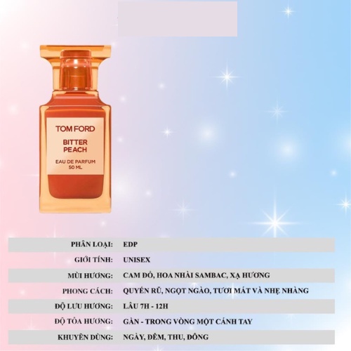 Nước Hoa Nam Nữ  TF Bitter Peach EDP - Hương Thơm Dịu Mát Đầy Sức Hút - Teen_Perfume