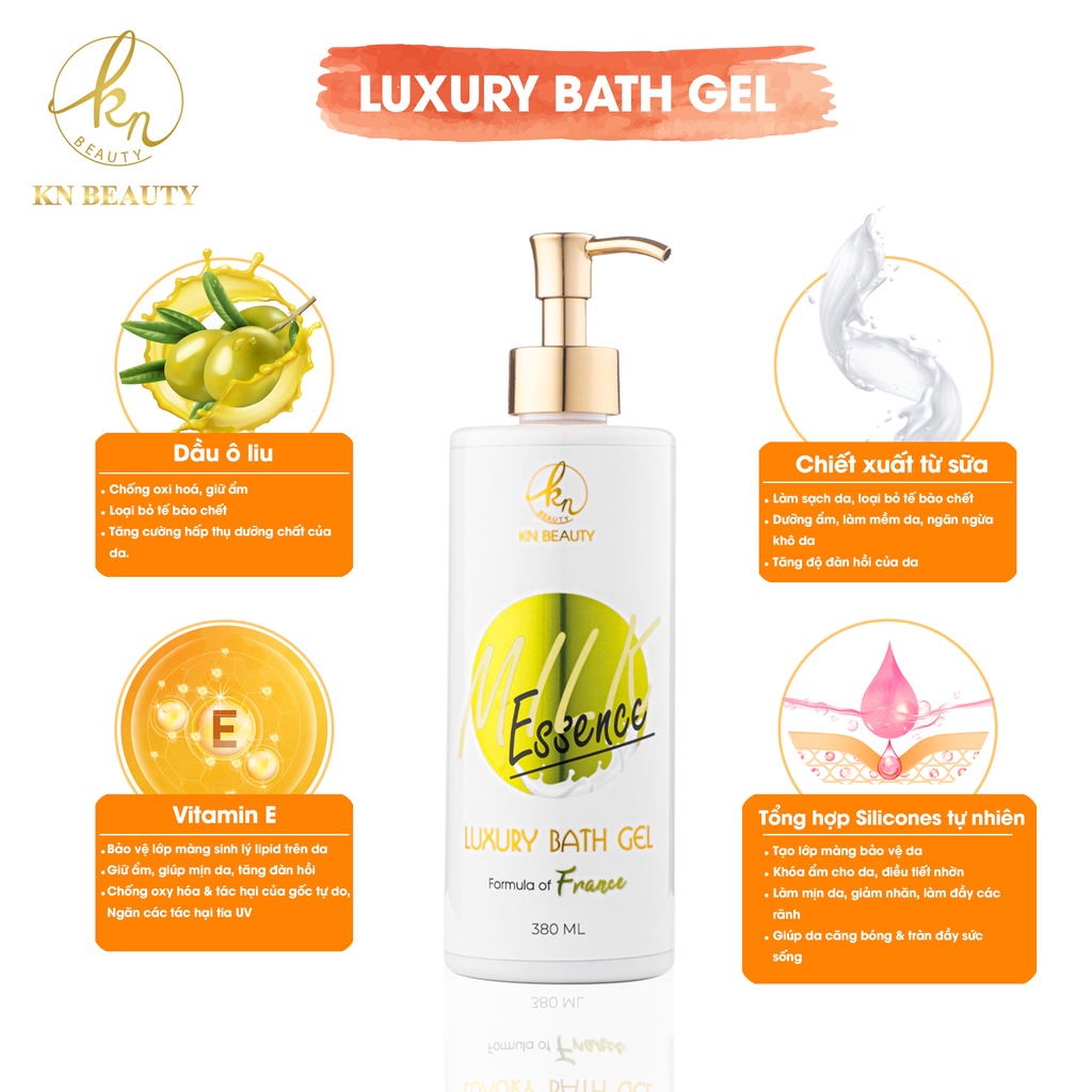 Sữa tắm tinh chất Sữa & Dầu Ô liu KN Beauty – Luxury Bath Gel MILK essence 380ml