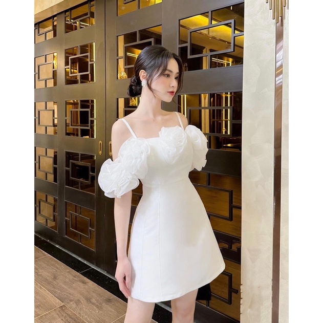 Đầm dáng A dự tiệc TRIPBLE T DRESS bẹt vai phối hoa hồng bigsize M/L/XL/XXL - MS14L