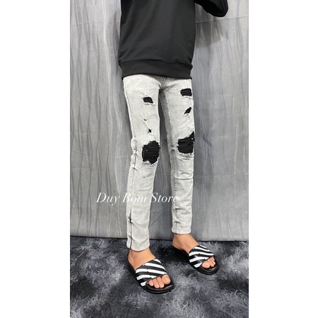 Quần màu bạc vá vải đen hot trend (ảnh thật)