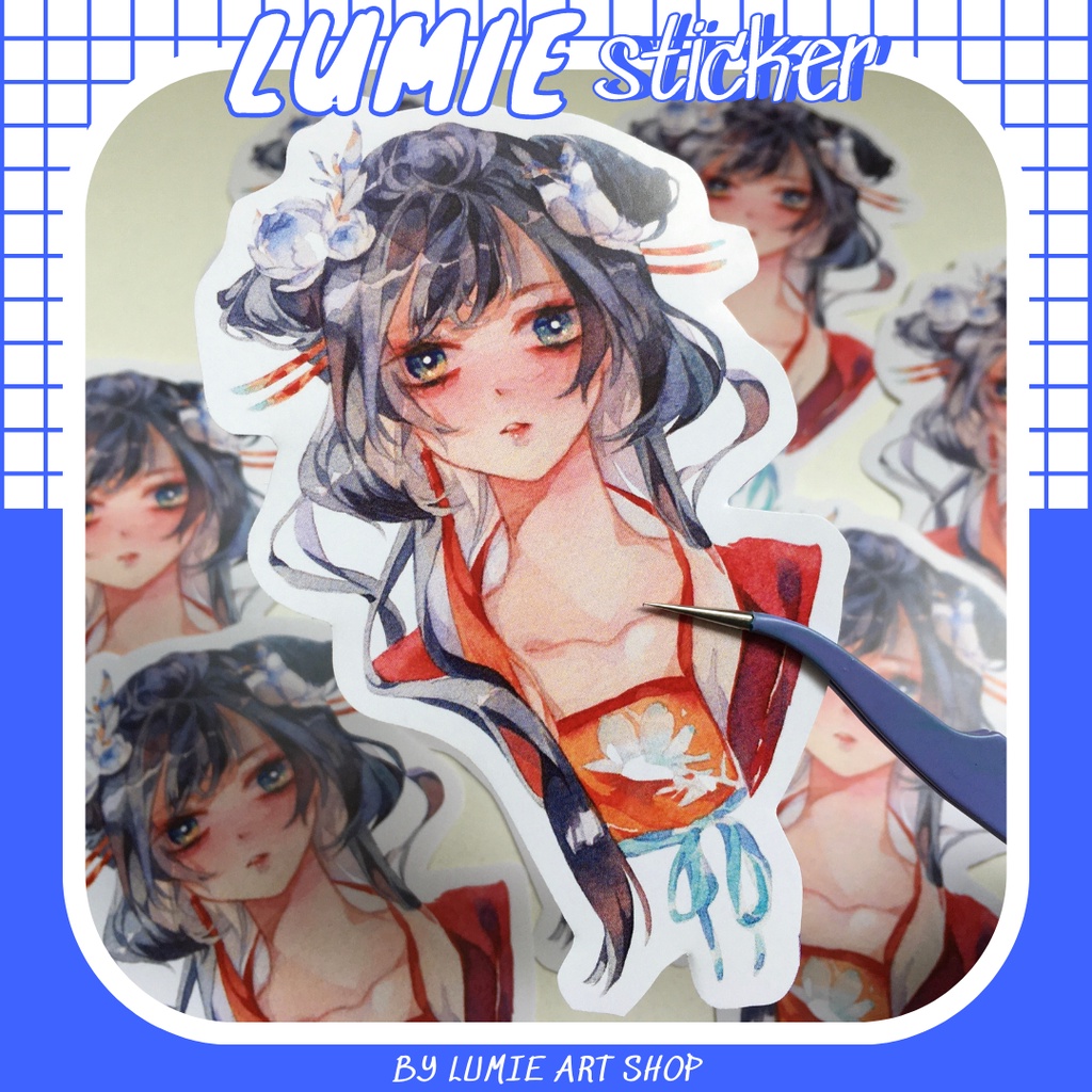 Sticker nhân vật minh hoạ màu nước kích cỡ a6-a7