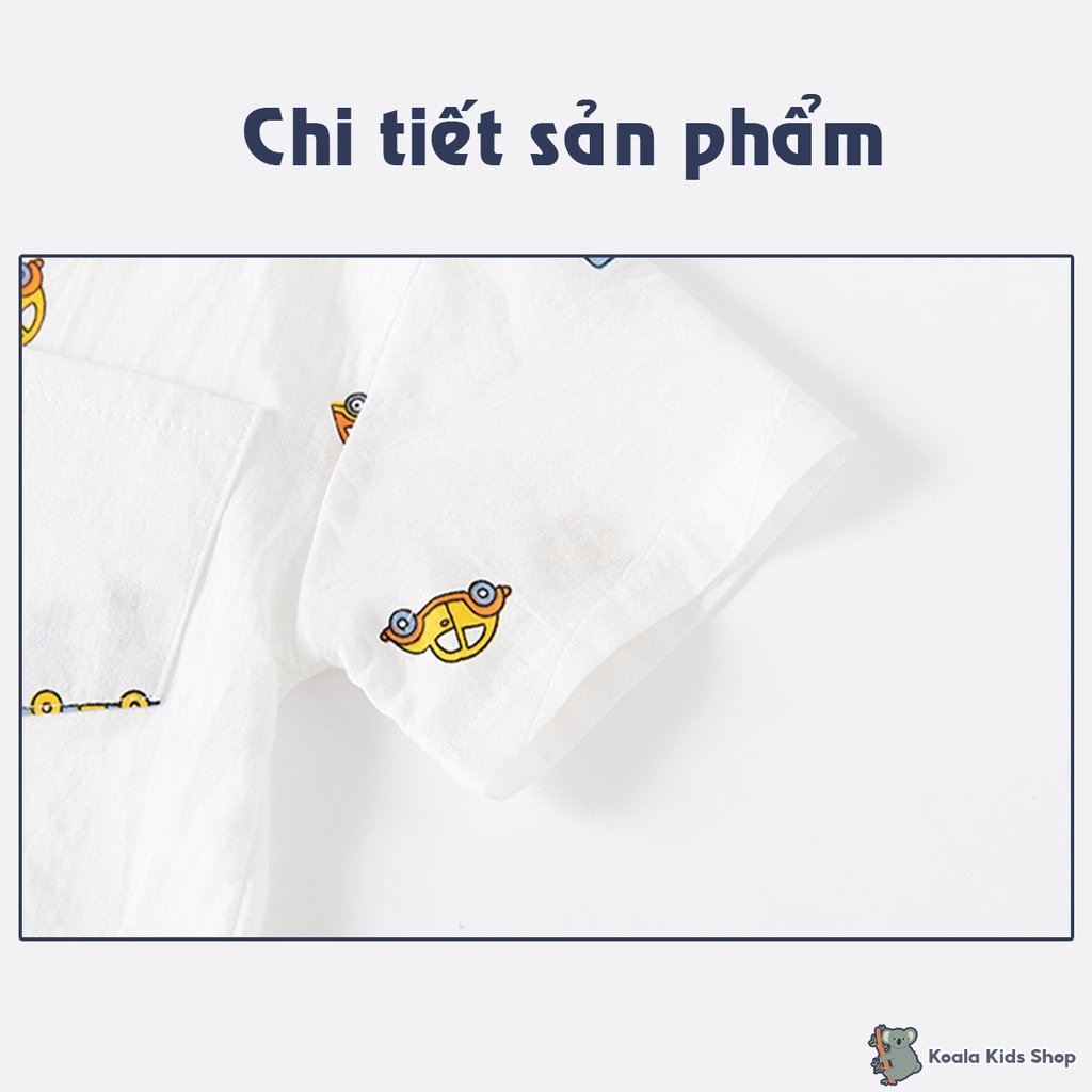 Áo sơ mi cộc tay WELLKIDS bé trai Áo POLO ngắn tay họa tiết ô tô chất siêu đẹp cho trẻ em từ 1-7 tuổi