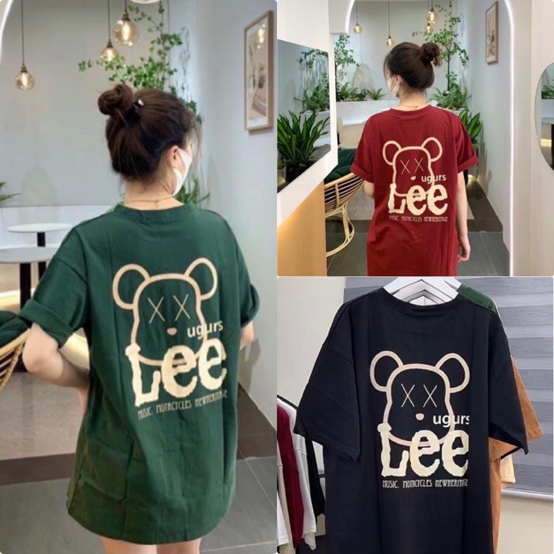 Áo thun GẤU LEE ,xu hướng mới,thời trang hàn quốc,áo cặp nam nữ,in 2 mặt,có 3 màu den,xanh rêu,đỏ,vải mền mịn thoáng mát